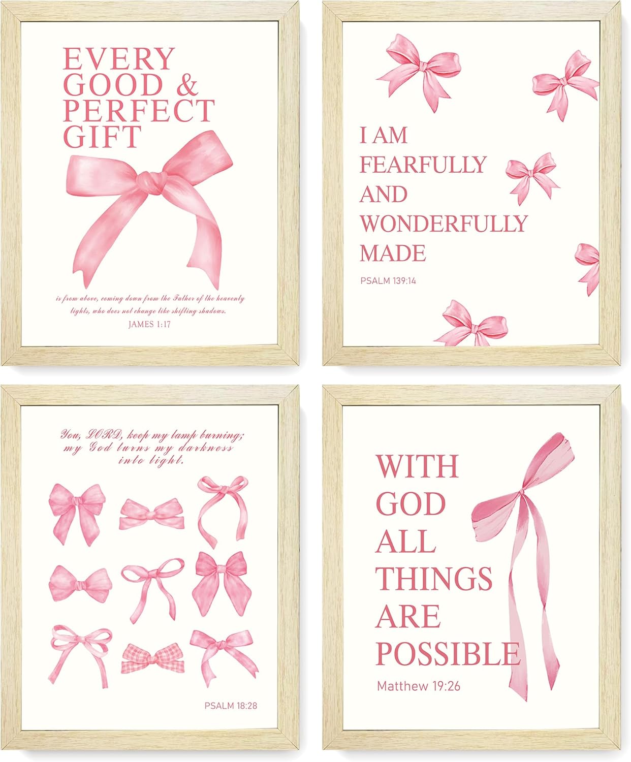 Coquette Yellow Bow Wall Art Decor Posters, Butter Yellow Bow Room Bedroom Bathroom Dorm Wall Art Decor Aesthetic for College Teen Girls Gifts, Inspirational Bible Verses Bow Wall Decor, 10x8 Inch Set of 4 Pcs Bow Pictures (UNFRAMED)
