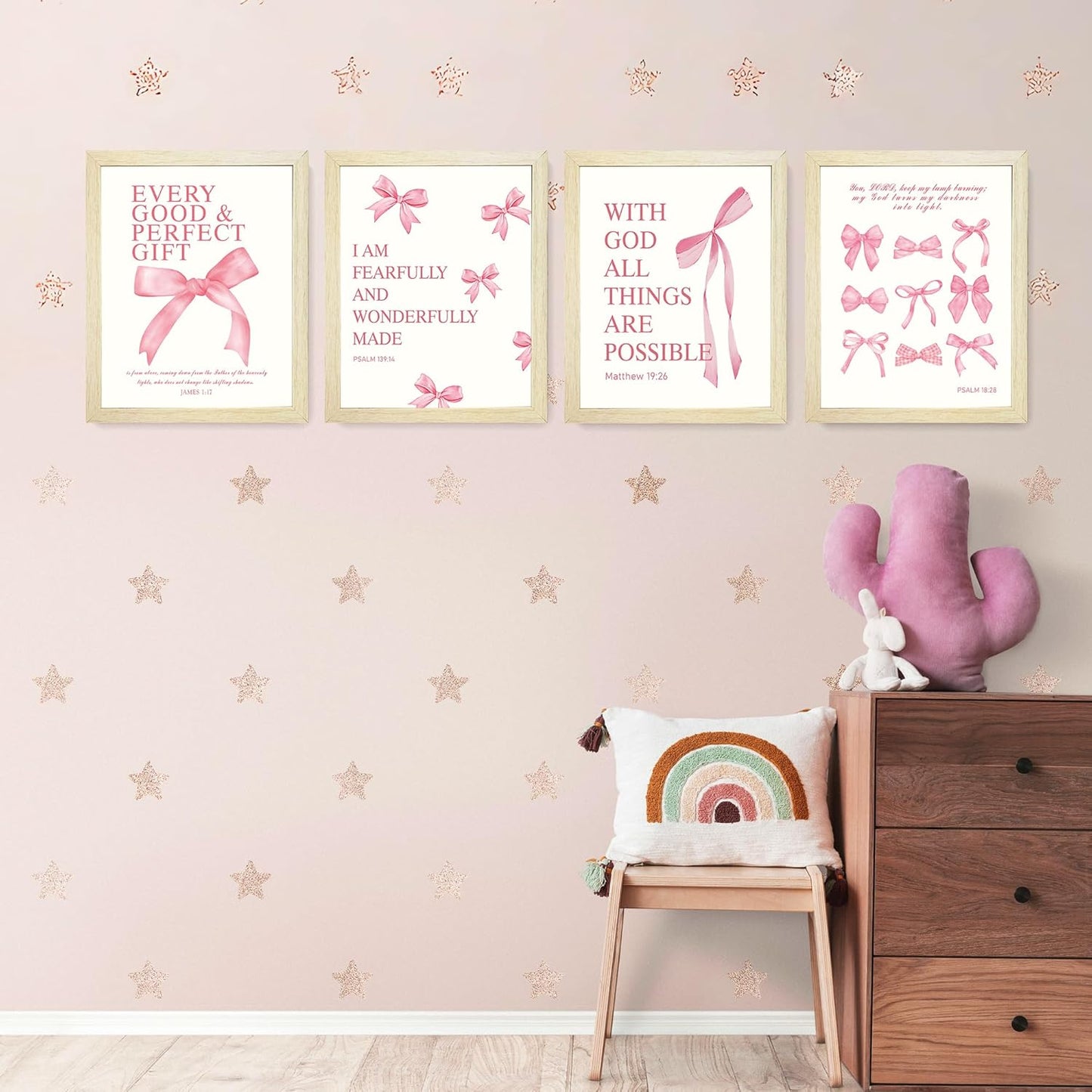 Coquette Yellow Bow Wall Art Decor Posters, Butter Yellow Bow Room Bedroom Bathroom Dorm Wall Art Decor Aesthetic for College Teen Girls Gifts, Inspirational Bible Verses Bow Wall Decor, 10x8 Inch Set of 4 Pcs Bow Pictures (UNFRAMED)