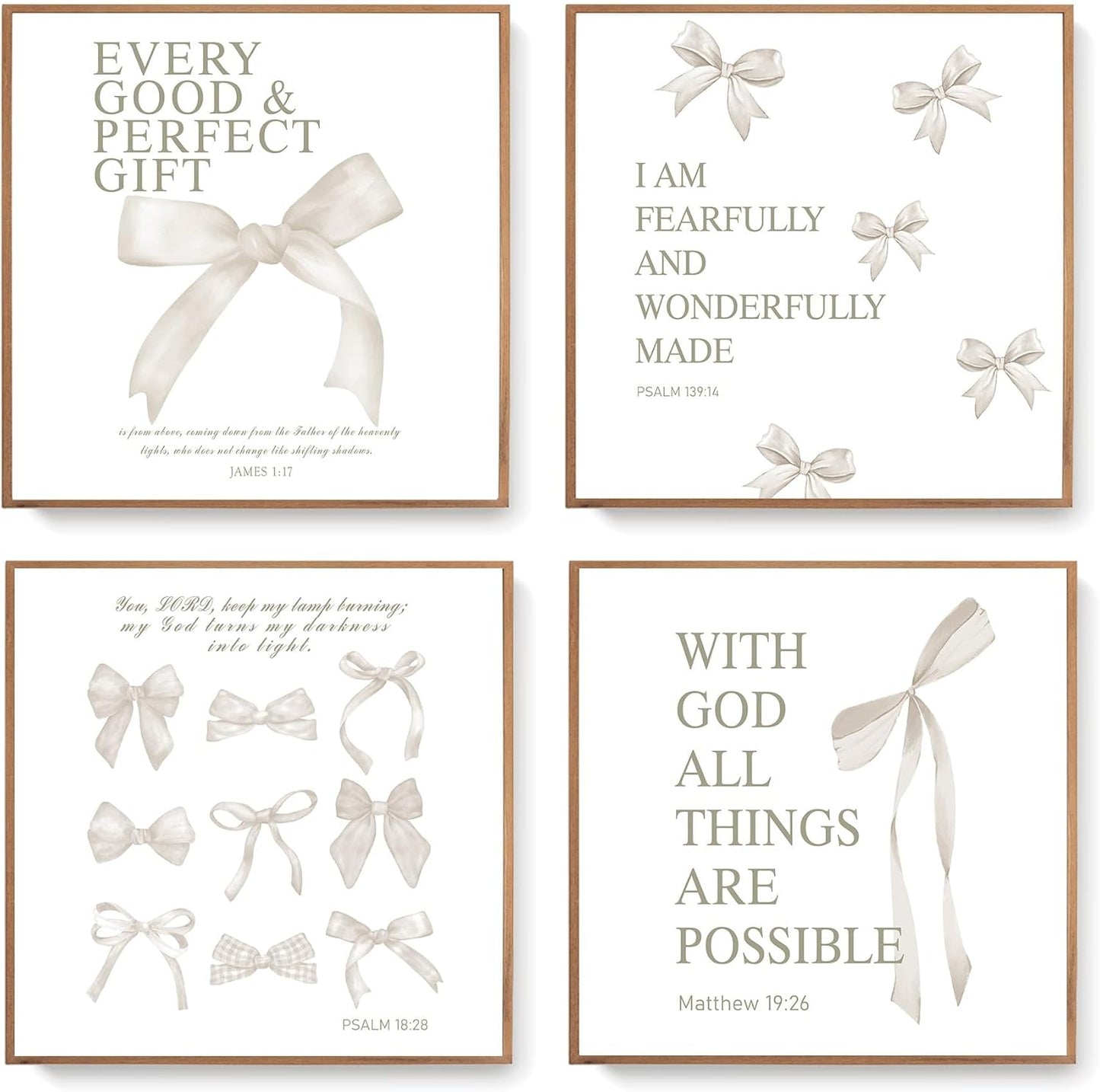 Coquette Yellow Bow Wall Art Decor Posters, Butter Yellow Bow Room Bedroom Bathroom Dorm Wall Art Decor Aesthetic for College Teen Girls Gifts, Inspirational Bible Verses Bow Wall Decor, 10x8 Inch Set of 4 Pcs Bow Pictures (UNFRAMED)