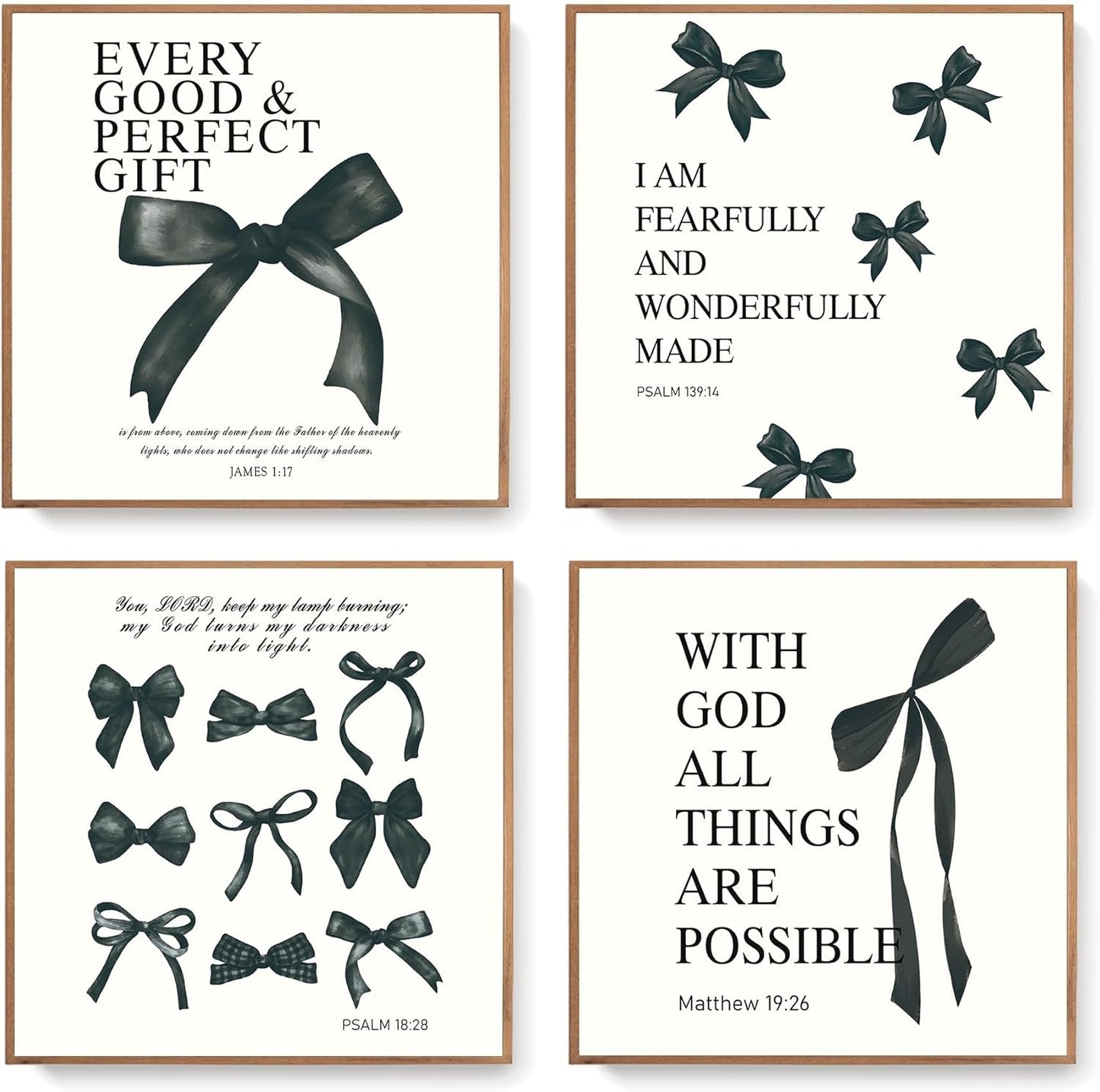 Coquette Yellow Bow Wall Art Decor Posters, Butter Yellow Bow Room Bedroom Bathroom Dorm Wall Art Decor Aesthetic for College Teen Girls Gifts, Inspirational Bible Verses Bow Wall Decor, 10x8 Inch Set of 4 Pcs Bow Pictures (UNFRAMED)