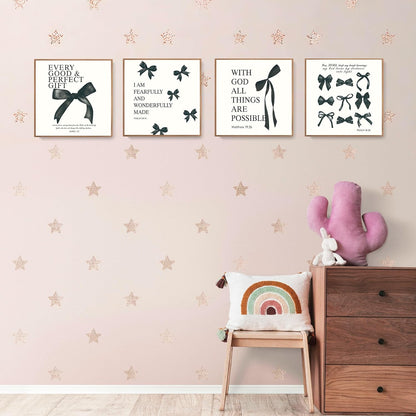 Coquette Yellow Bow Wall Art Decor Posters, Butter Yellow Bow Room Bedroom Bathroom Dorm Wall Art Decor Aesthetic for College Teen Girls Gifts, Inspirational Bible Verses Bow Wall Decor, 10x8 Inch Set of 4 Pcs Bow Pictures (UNFRAMED)