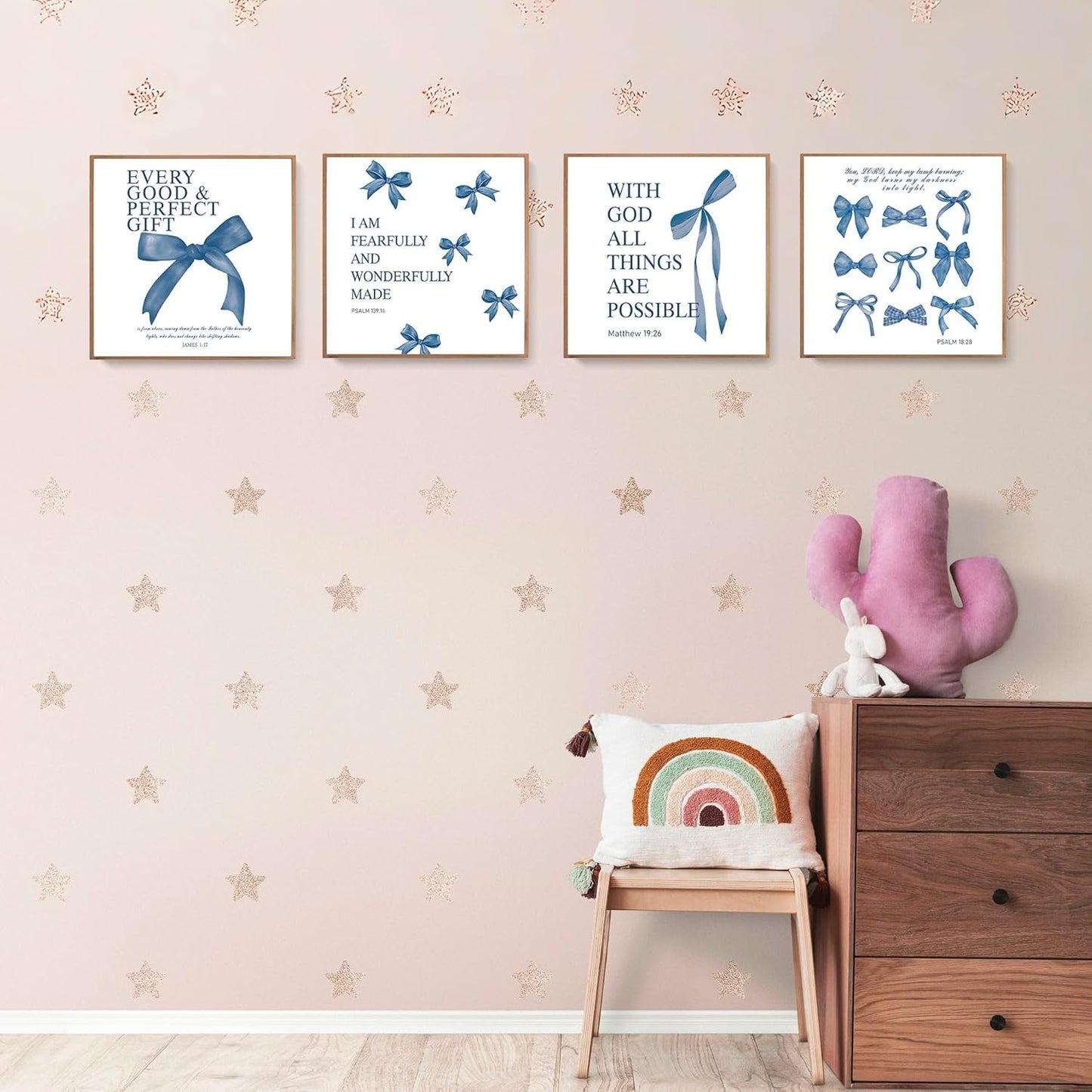 Coquette Yellow Bow Wall Art Decor Posters, Butter Yellow Bow Room Bedroom Bathroom Dorm Wall Art Decor Aesthetic for College Teen Girls Gifts, Inspirational Bible Verses Bow Wall Decor, 10x8 Inch Set of 4 Pcs Bow Pictures (UNFRAMED)