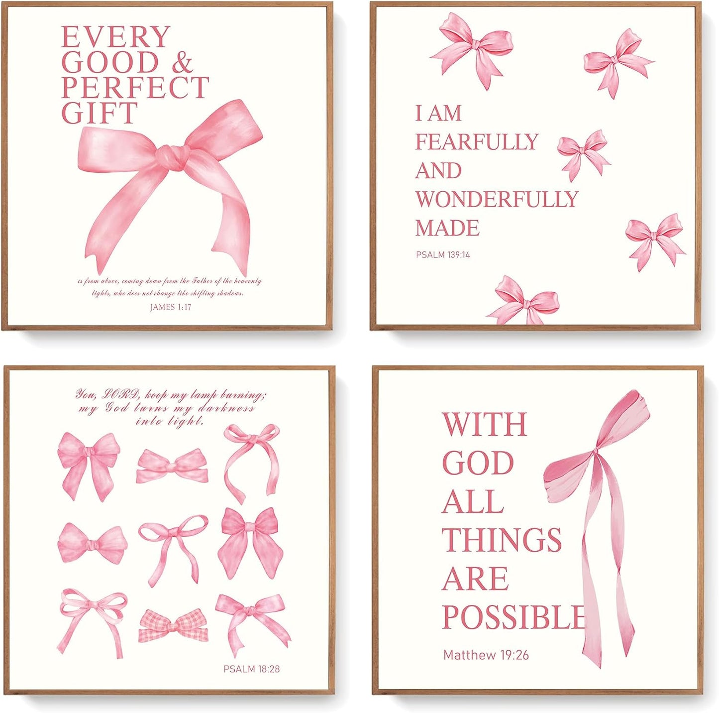 Coquette Yellow Bow Wall Art Decor Posters, Butter Yellow Bow Room Bedroom Bathroom Dorm Wall Art Decor Aesthetic for College Teen Girls Gifts, Inspirational Bible Verses Bow Wall Decor, 10x8 Inch Set of 4 Pcs Bow Pictures (UNFRAMED)