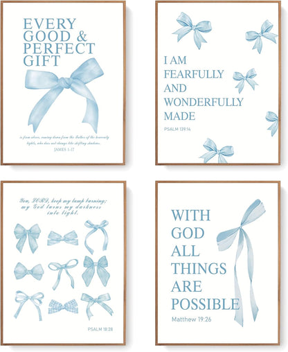 Coquette Yellow Bow Wall Art Decor Posters, Butter Yellow Bow Room Bedroom Bathroom Dorm Wall Art Decor Aesthetic for College Teen Girls Gifts, Inspirational Bible Verses Bow Wall Decor, 10x8 Inch Set of 4 Pcs Bow Pictures (UNFRAMED)