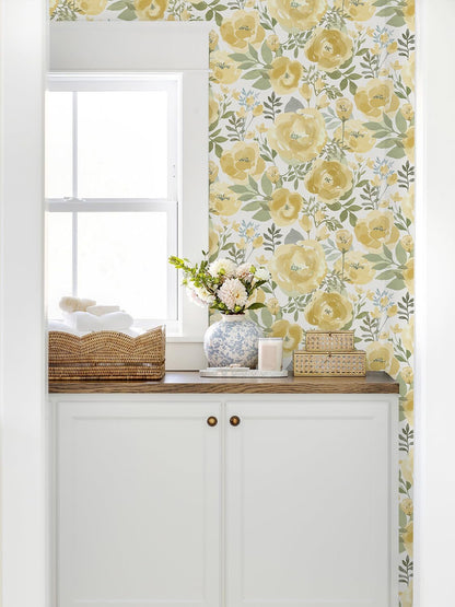 Peel and Stick Wallpaper Floral Wallpaper for Bedroom Yellow | 16.9inx118.1in Self Adhesive Wallpaper Contact Paper Decorative Wall Paper for Living Room Bathroom Decor Vinyl Removable