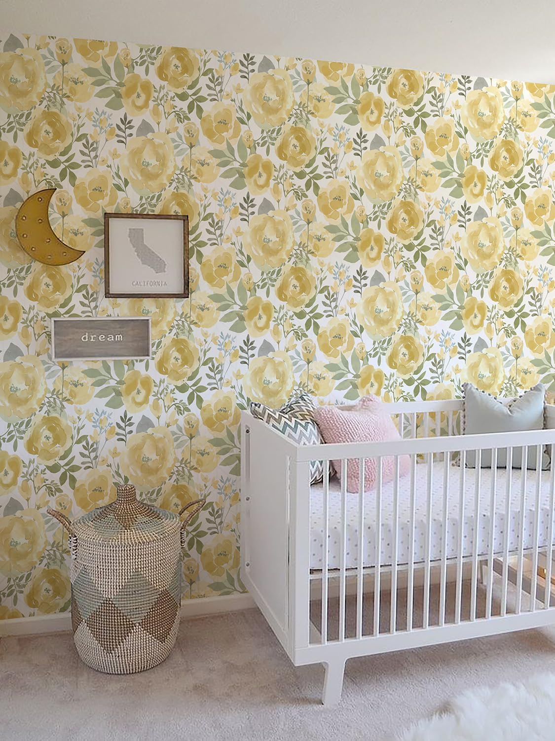 Peel and Stick Wallpaper Floral Wallpaper for Bedroom Yellow | 16.9inx118.1in Self Adhesive Wallpaper Contact Paper Decorative Wall Paper for Living Room Bathroom Decor Vinyl Removable