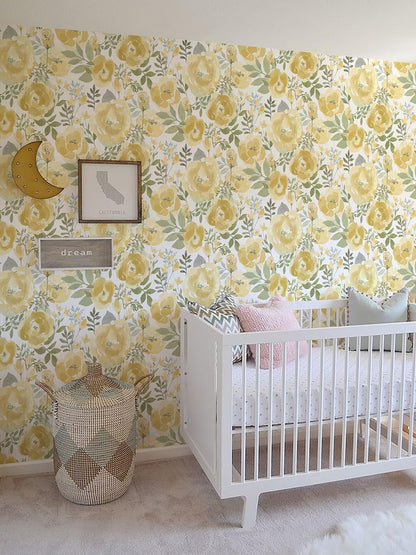 Peel and Stick Wallpaper Floral Wallpaper for Bedroom Yellow | 16.9inx118.1in Self Adhesive Wallpaper Contact Paper Decorative Wall Paper for Living Room Bathroom Decor Vinyl Removable