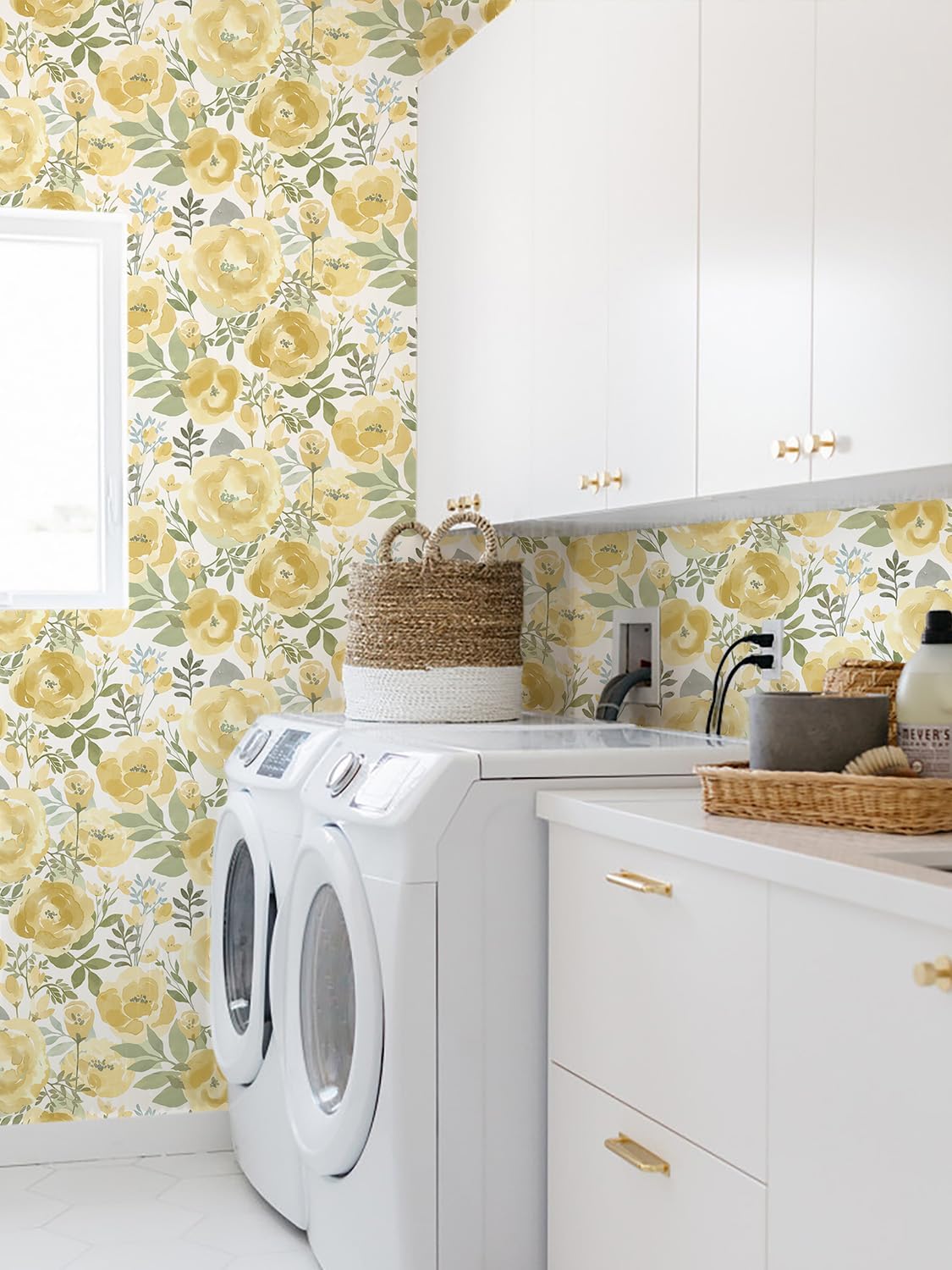 Peel and Stick Wallpaper Floral Wallpaper for Bedroom Yellow | 16.9inx118.1in Self Adhesive Wallpaper Contact Paper Decorative Wall Paper for Living Room Bathroom Decor Vinyl Removable