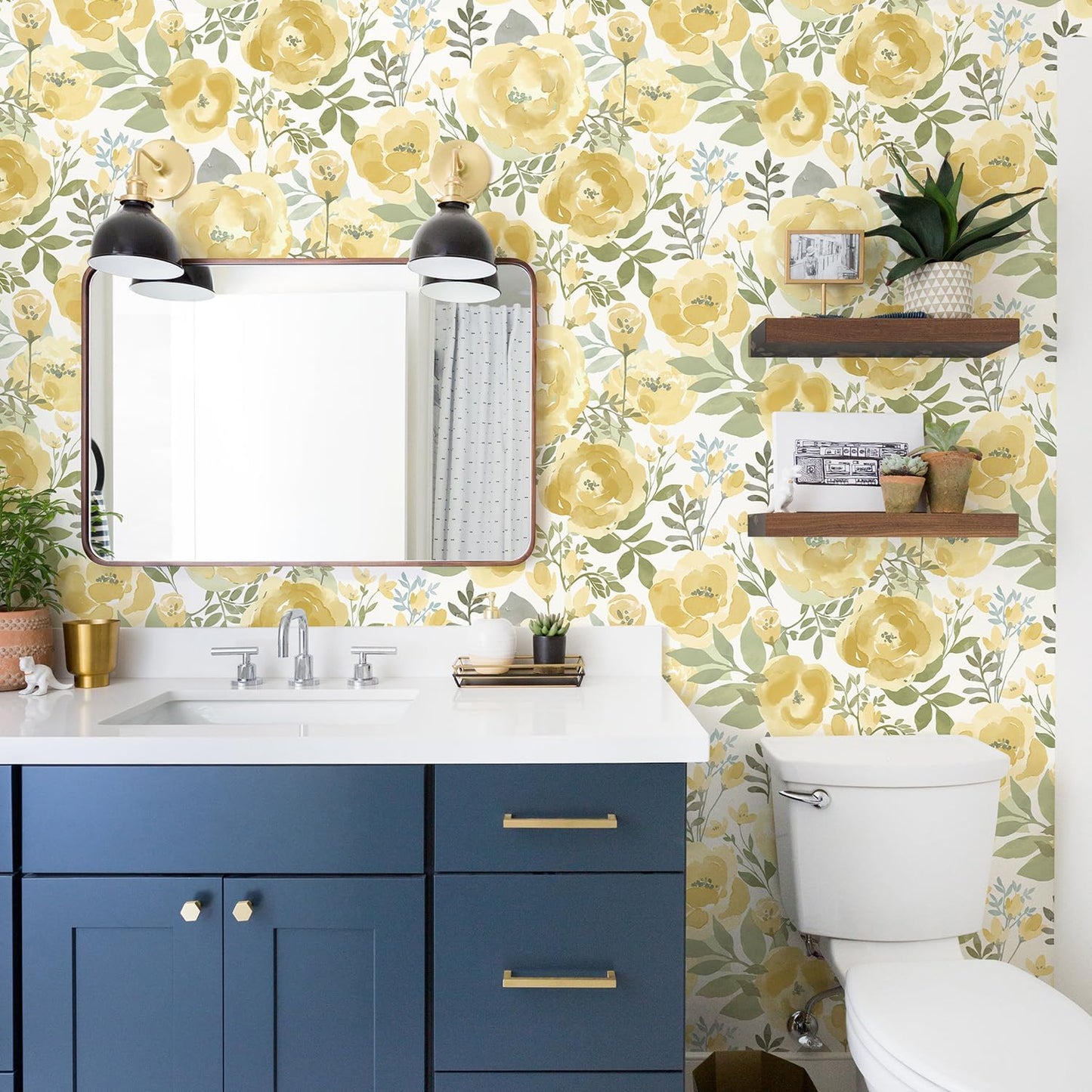 Peel and Stick Wallpaper Floral Wallpaper for Bedroom Yellow | 16.9inx118.1in Self Adhesive Wallpaper Contact Paper Decorative Wall Paper for Living Room Bathroom Decor Vinyl Removable