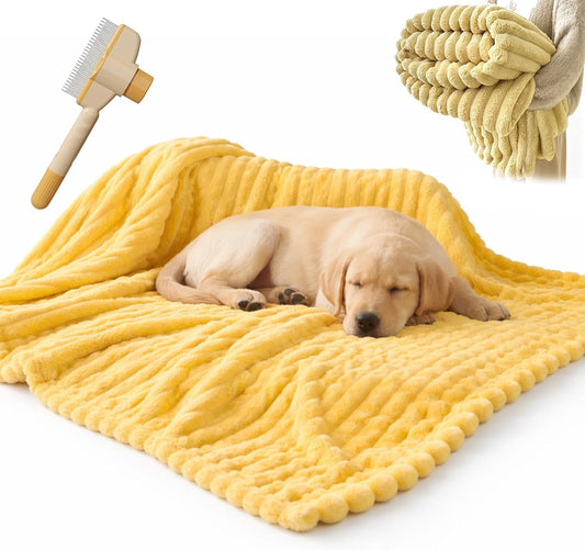 Emotional Support Blanket Yellow, Yellows Dog Blanket, Soft Faux Rabbit Fur for Dogs & Cats, Calming Security Blankets, Comfortable for Kennels, Sofas, Beds, Car Seats (Yellow,39.37″×59.05″)