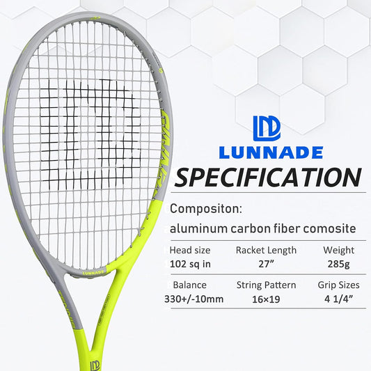 Adults Tennis Racket 2 Pack, Durable 27 Inch Coupled Tennis Racquet Light-Weight, Pre-Strung and Regrip, Suitable for Beginners to Intermediate Players