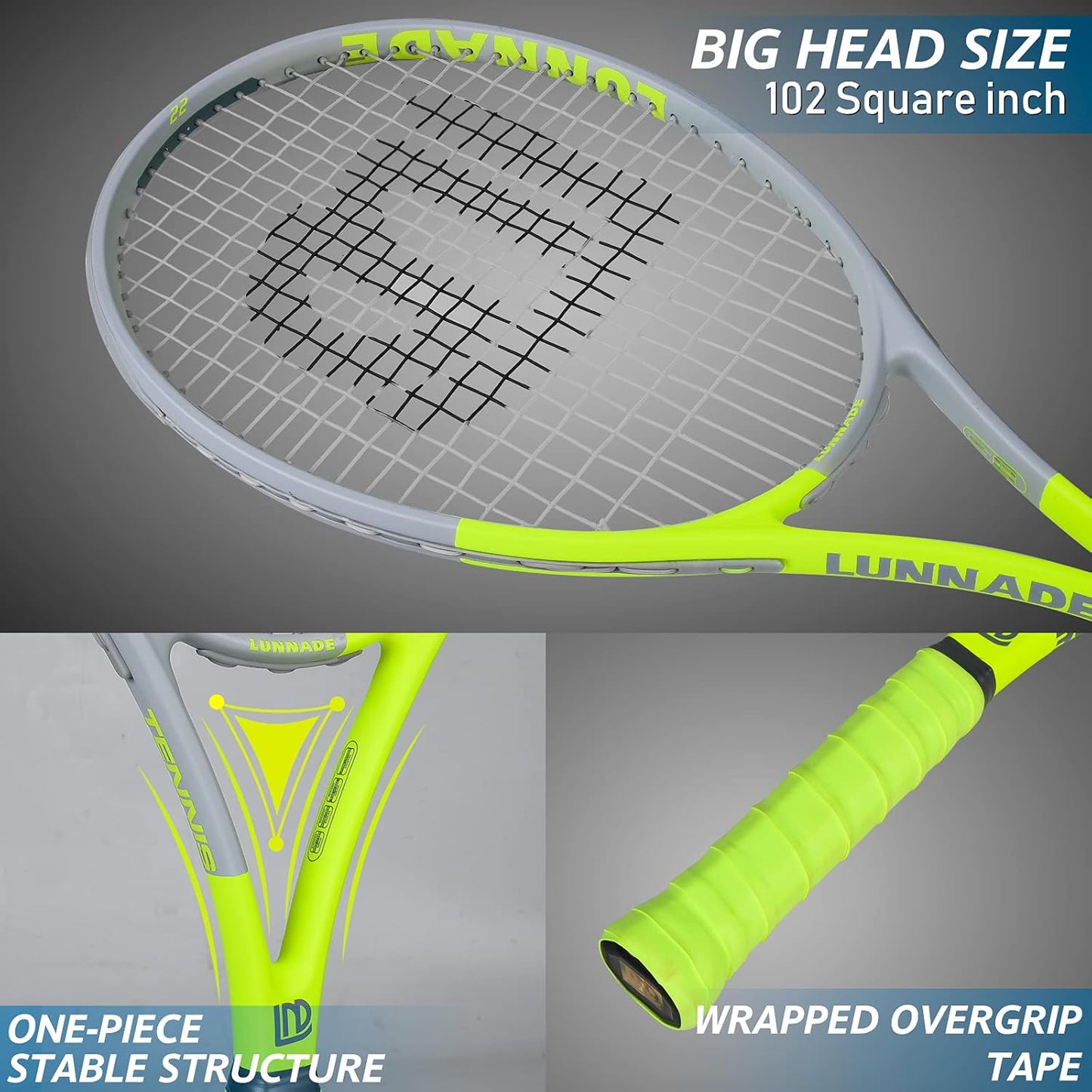 Adults Tennis Racket 2 Pack, Durable 27 Inch Coupled Tennis Racquet Light-Weight, Pre-Strung and Regrip, Suitable for Beginners to Intermediate Players