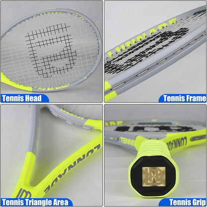 Adults Tennis Racket 2 Pack, Durable 27 Inch Coupled Tennis Racquet Light-Weight, Pre-Strung and Regrip, Suitable for Beginners to Intermediate Players