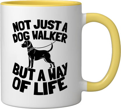 Walking Exercise - Pet Care Dog Walker Ceramic Mug, Yellow/White