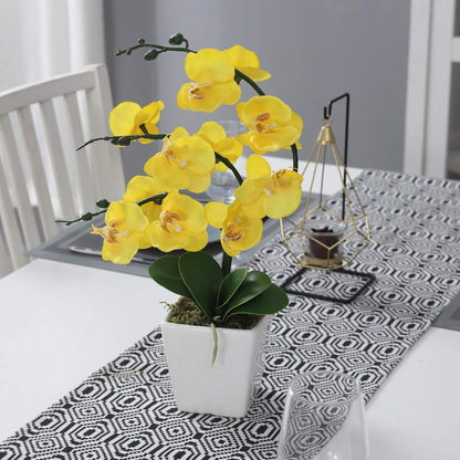 15" Silk Phalaenopsis Orchid in Square Pot, Yellow Flower Plant Arrangement | Lifelike Faux Potted Blooms with Moss in a Ceramic Planter. Looks Real, Zero Upkeep, Ideal Centerpiece for Any Table