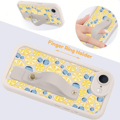 Summer Lemon Blueberry Phone Case for iPhone 17e/16e with Adjustable Soft Finger Hand Wrist Strap Holder Kickstand Silicone Shockproof Protection Funda for iPhone 17e/16e 6.1 Inch