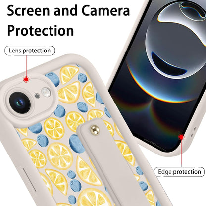 Summer Lemon Blueberry Phone Case for iPhone 17e/16e with Adjustable Soft Finger Hand Wrist Strap Holder Kickstand Silicone Shockproof Protection Funda for iPhone 17e/16e 6.1 Inch