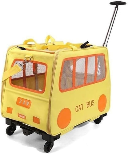 2-in-1 Soft-Sided Pet Travel Bag, Rolling Cat Carrier with Wheels, Large Pet Trolley, Mobile Pet Cage for Small and Medium Dogs and Cats(Green) (Yellow)