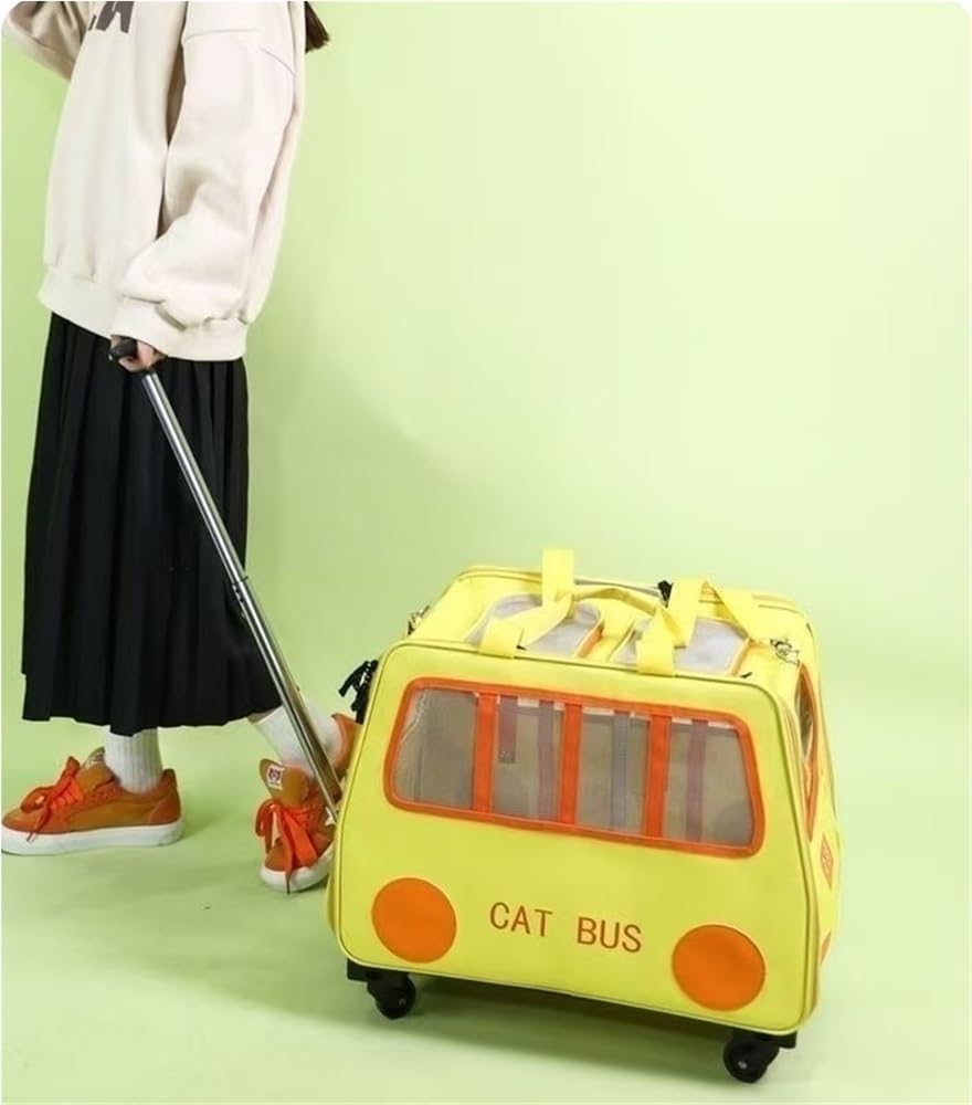 2-in-1 Soft-Sided Pet Travel Bag, Rolling Cat Carrier with Wheels, Large Pet Trolley, Mobile Pet Cage for Small and Medium Dogs and Cats(Green) (Yellow)