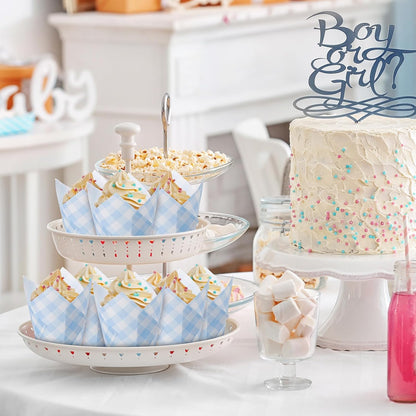200 Pcs Blue Gingham Tulip Cupcake Liners for Baking Plaid Paper Muffin Baking Cups Checkered Tulip Muffin Liners Wrappers for Bridal Baby Shower Wedding Birthday Party Decor