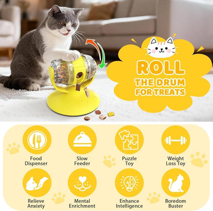 Interactive Cat Treats Dispenser Toy, Puzzle Feeder Food Dispenser, Kitty Interactive Enrichment Toys, Dispensing Foods Slow Feeder National Pet Day Gifts for Cats IQ Training, Yellow