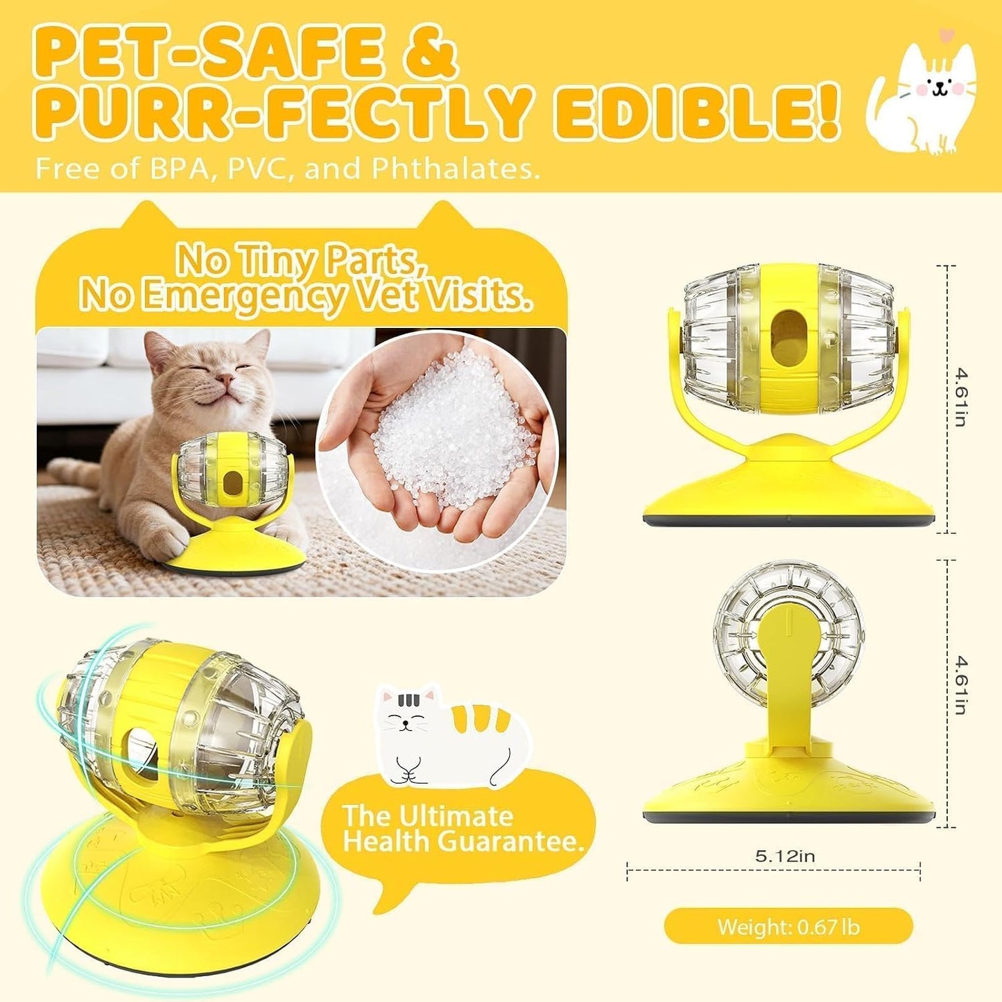 Interactive Cat Treats Dispenser Toy, Puzzle Feeder Food Dispenser, Kitty Interactive Enrichment Toys, Dispensing Foods Slow Feeder National Pet Day Gifts for Cats IQ Training, Yellow