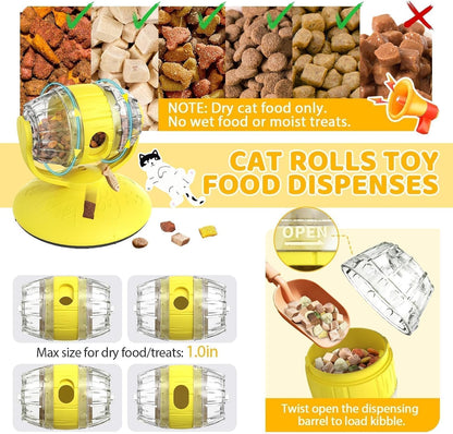 Interactive Cat Treats Dispenser Toy, Puzzle Feeder Food Dispenser, Kitty Interactive Enrichment Toys, Dispensing Foods Slow Feeder National Pet Day Gifts for Cats IQ Training, Yellow