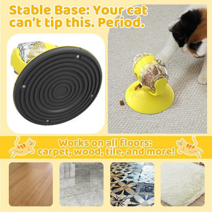 Interactive Cat Treats Dispenser Toy, Puzzle Feeder Food Dispenser, Kitty Interactive Enrichment Toys, Dispensing Foods Slow Feeder National Pet Day Gifts for Cats IQ Training, Yellow