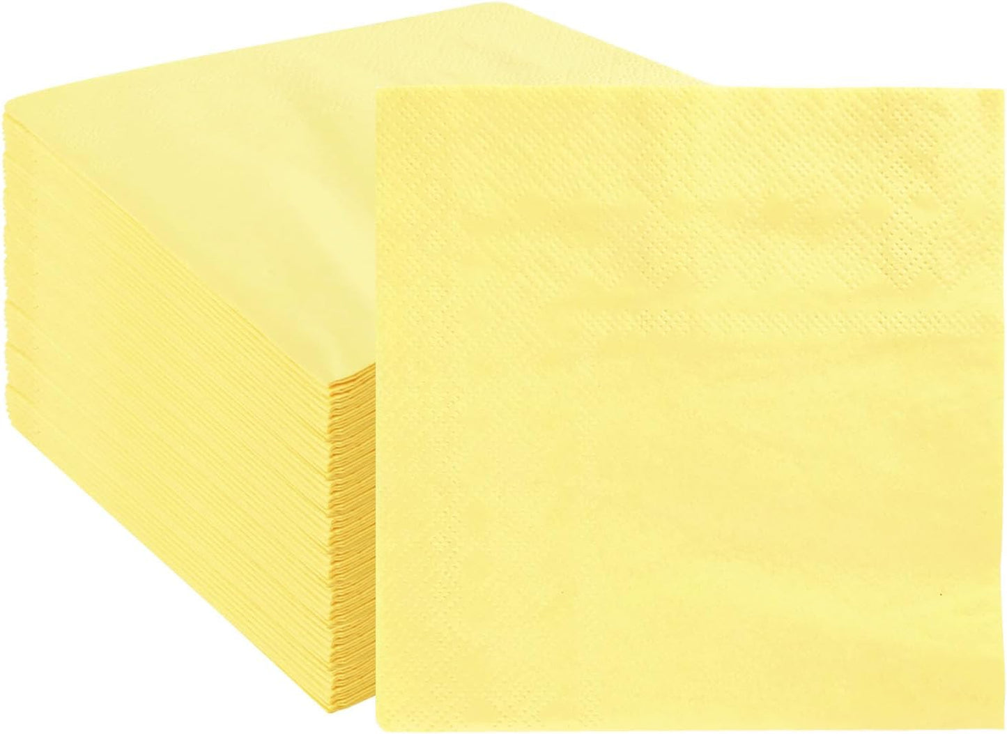 50 Pieces 3-ply Light Yellow Napkins Disposable Folded 5 x 5 Inches Cocktail Napkins Paper Napkins for Dinner Wedding Birthday Party Yellow Dessert Napkins