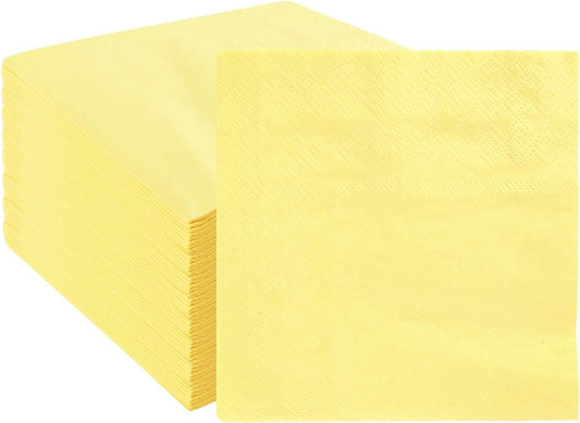 50 Pieces 3-ply Light Yellow Napkins Disposable Folded 5 x 5 Inches Cocktail Napkins Paper Napkins for Dinner Wedding Birthday Party Yellow Dessert Napkins