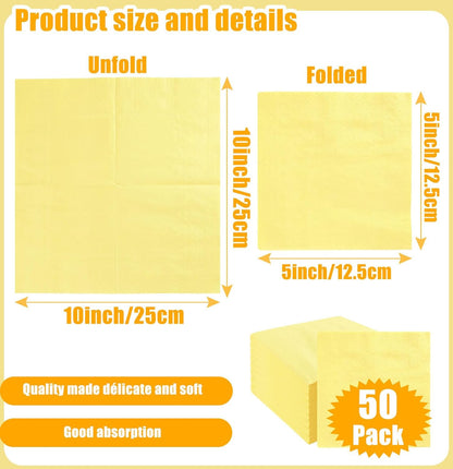 50 Pieces 3-ply Light Yellow Napkins Disposable Folded 5 x 5 Inches Cocktail Napkins Paper Napkins for Dinner Wedding Birthday Party Yellow Dessert Napkins
