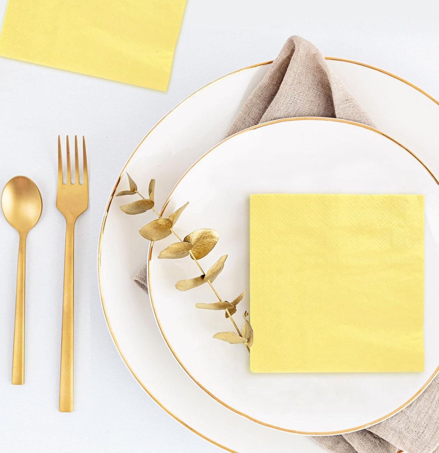 50 Pieces 3-ply Light Yellow Napkins Disposable Folded 5 x 5 Inches Cocktail Napkins Paper Napkins for Dinner Wedding Birthday Party Yellow Dessert Napkins
