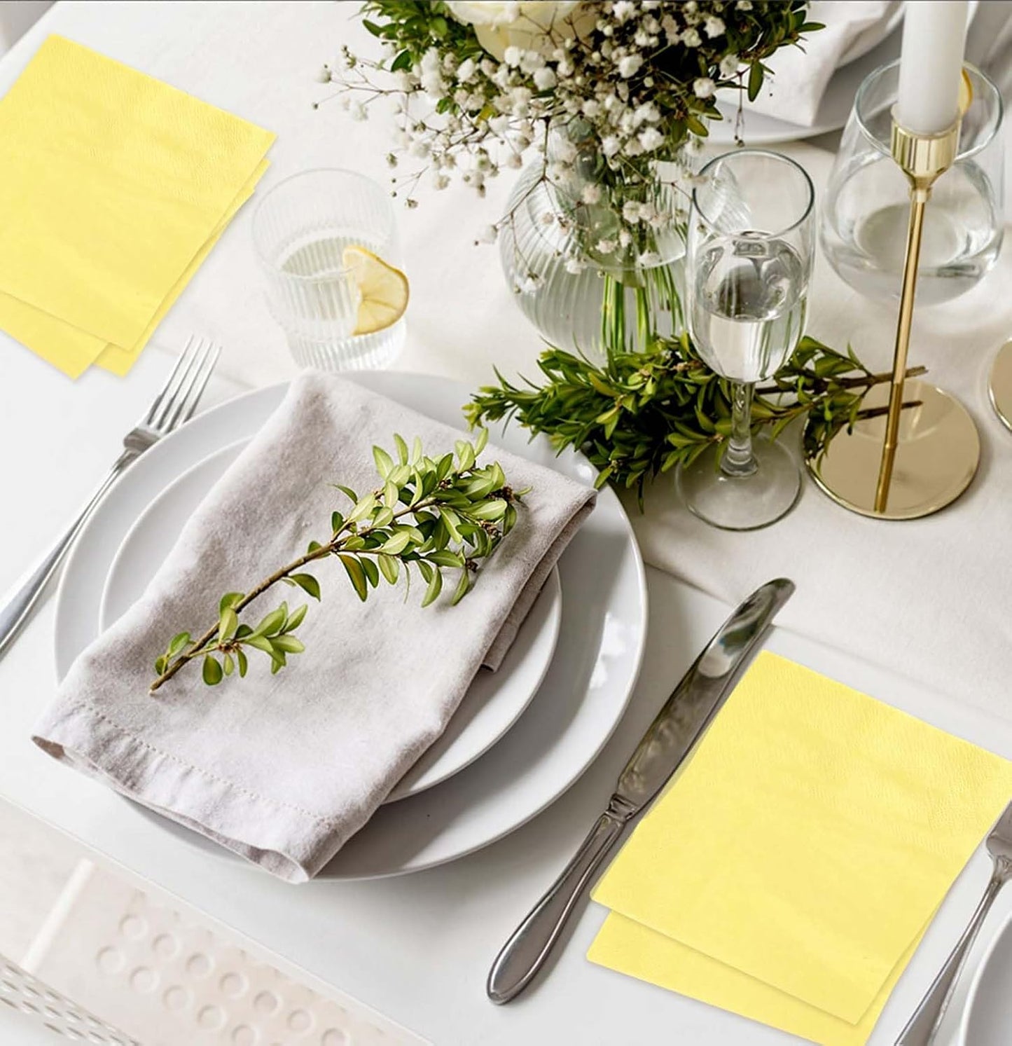 50 Pieces 3-ply Light Yellow Napkins Disposable Folded 5 x 5 Inches Cocktail Napkins Paper Napkins for Dinner Wedding Birthday Party Yellow Dessert Napkins