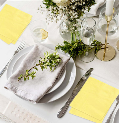 50 Pieces 3-ply Light Yellow Napkins Disposable Folded 5 x 5 Inches Cocktail Napkins Paper Napkins for Dinner Wedding Birthday Party Yellow Dessert Napkins