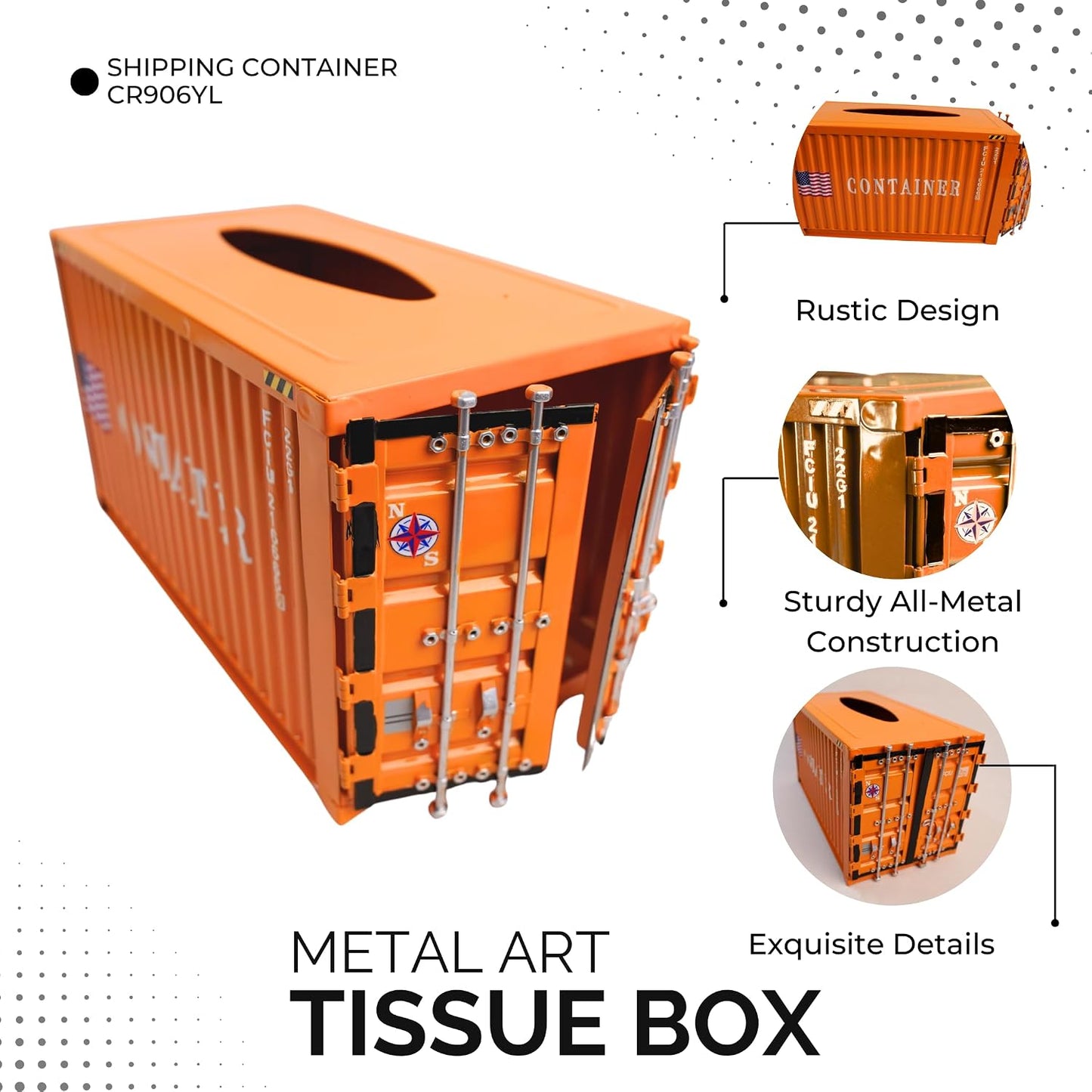 Shipping Container Tissue Box Cover – Sturdy All-Metal Construction, Fits XL US Tissue Boxes – Industrial Decor for Homes, Offices, Restaurants & Man Caves (Yellow)