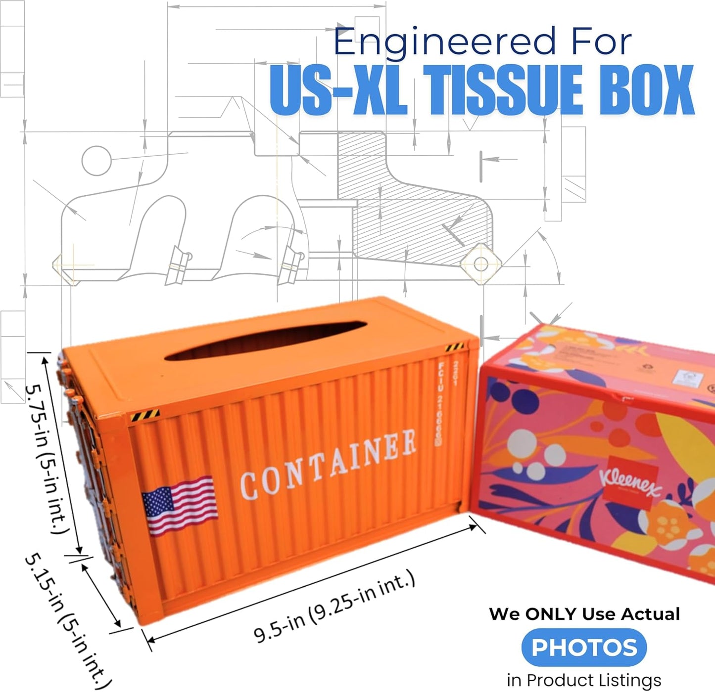 Shipping Container Tissue Box Cover – Sturdy All-Metal Construction, Fits XL US Tissue Boxes – Industrial Decor for Homes, Offices, Restaurants & Man Caves (Yellow)