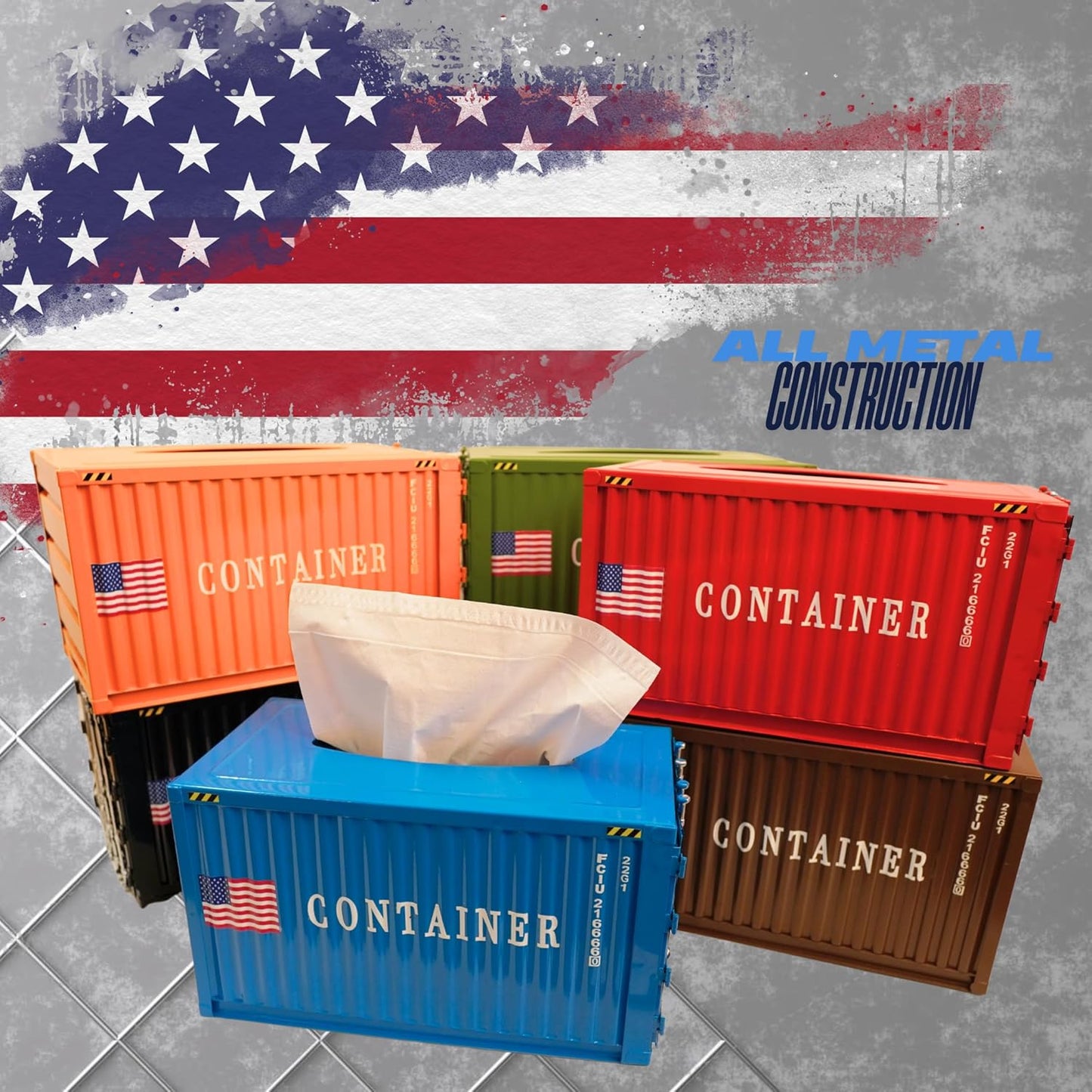 Shipping Container Tissue Box Cover – Sturdy All-Metal Construction, Fits XL US Tissue Boxes – Industrial Decor for Homes, Offices, Restaurants & Man Caves (Yellow)