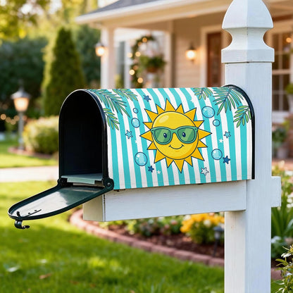 Sun Magnetic Mailbox Covers, Summer Playful Bubbles Stars Summer Yellow Mail Box Covering for Front Door Decor 21x25.5 Inch