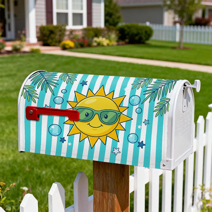 Sun Magnetic Mailbox Covers, Summer Playful Bubbles Stars Summer Yellow Mail Box Covering for Front Door Decor 21x25.5 Inch