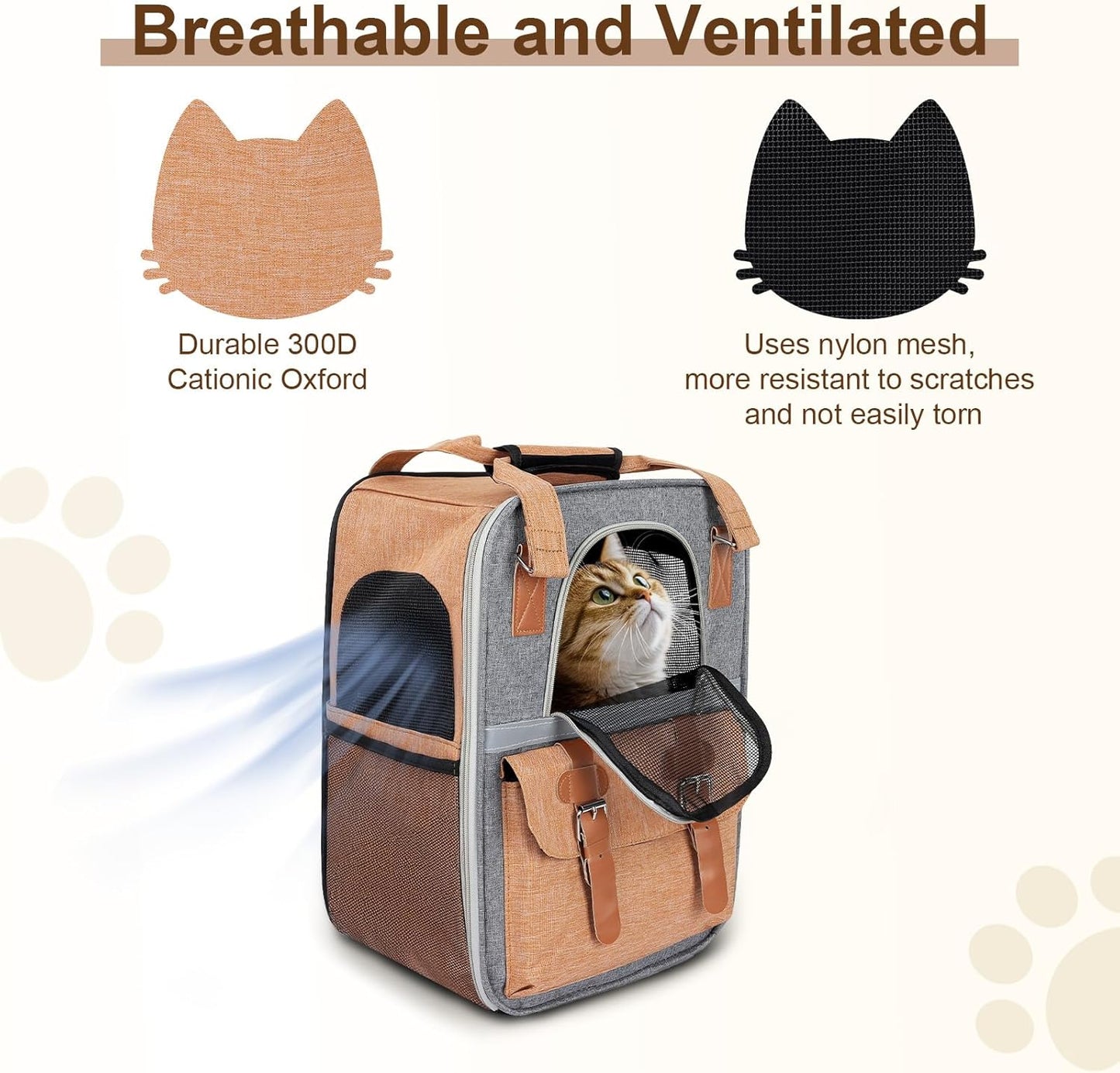 ‌ Cat Carrier Backpack, Airline Approved Mesh Dog Backpack with Breathable, Hiking, Travel, Camping, Pet Carriers Backpack for Large Cats and Small Dogs - Holds Pets up to 15 Lbs (Yellow)