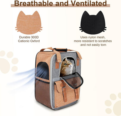 ‌ Cat Carrier Backpack, Airline Approved Mesh Dog Backpack with Breathable, Hiking, Travel, Camping, Pet Carriers Backpack for Large Cats and Small Dogs - Holds Pets up to 15 Lbs (Yellow)
