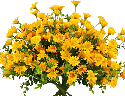 Fake Flowers Yellow Flowers for Spring Summer Decor - 8 Bundles Outdoor Christmas Flowers UV Resistant Artificial Flower for Home Garden Window Decor