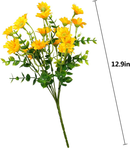 Fake Flowers Yellow Flowers for Spring Summer Decor - 8 Bundles Outdoor Christmas Flowers UV Resistant Artificial Flower for Home Garden Window Decor
