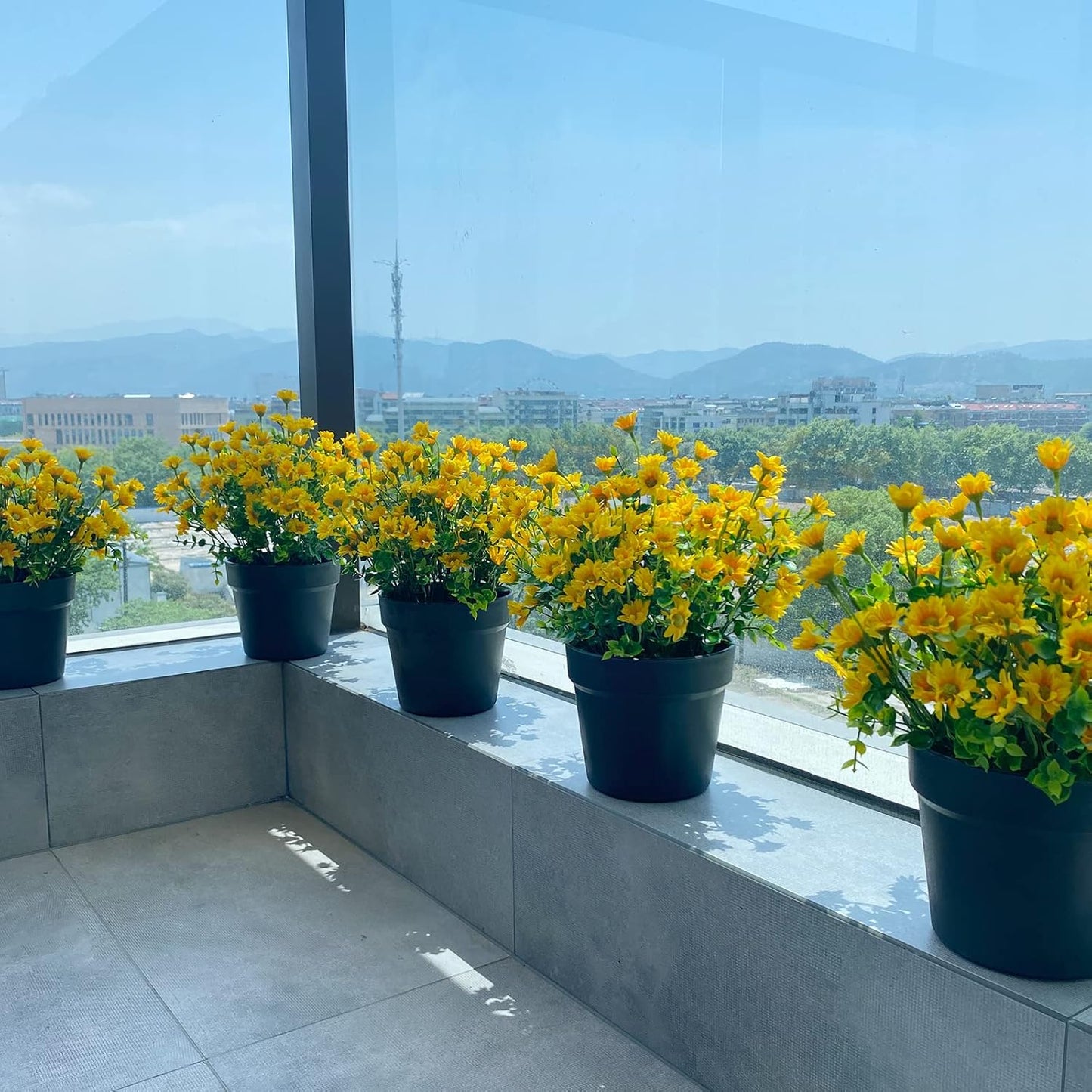 Fake Flowers Yellow Flowers for Spring Summer Decor - 8 Bundles Outdoor Christmas Flowers UV Resistant Artificial Flower for Home Garden Window Decor