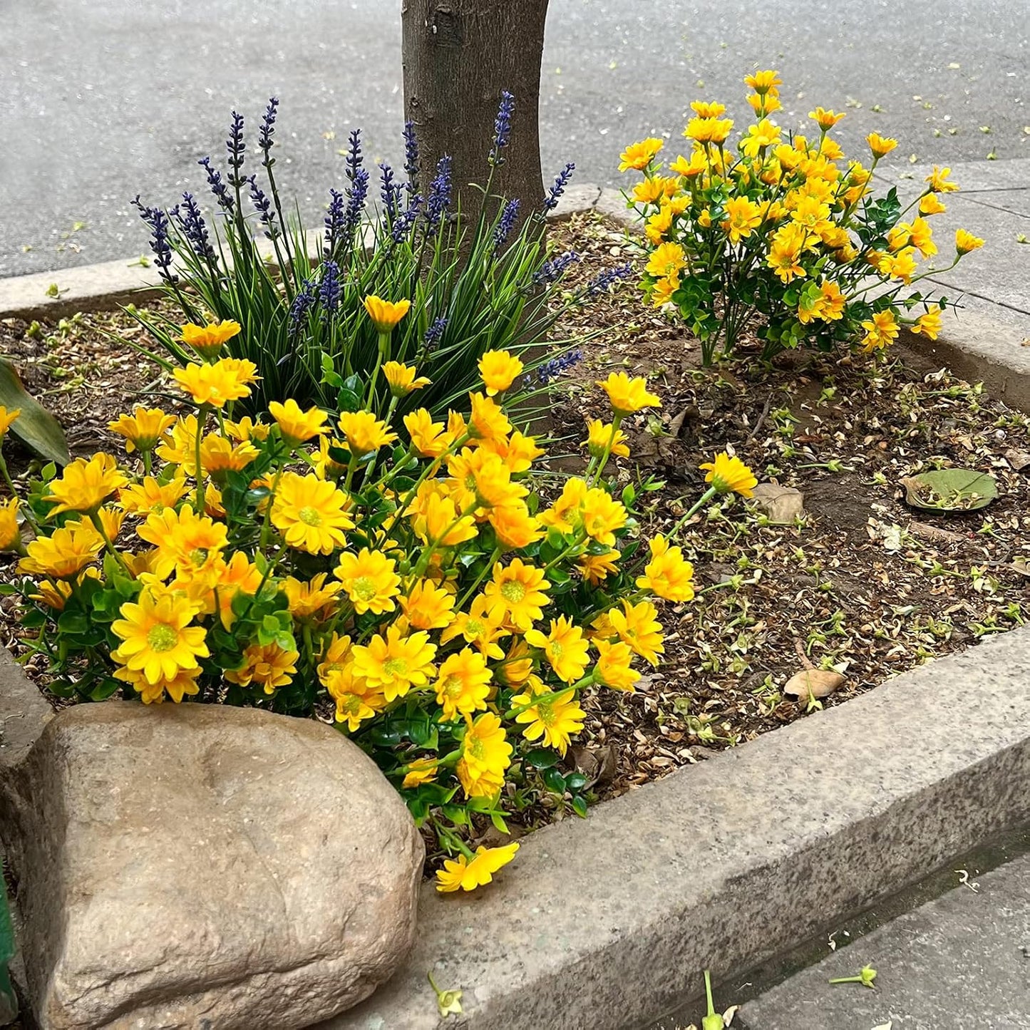 Fake Flowers Yellow Flowers for Spring Summer Decor - 8 Bundles Outdoor Christmas Flowers UV Resistant Artificial Flower for Home Garden Window Decor