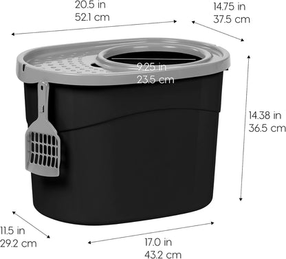 Large Top Entry Cat Litter Box, Hooded Privacy, Black/Gray | Multi-Cat Households, Protected Interior, Enclosed Top Access, Dog Proof Pan, Reduced Tracking, Odor Trapping