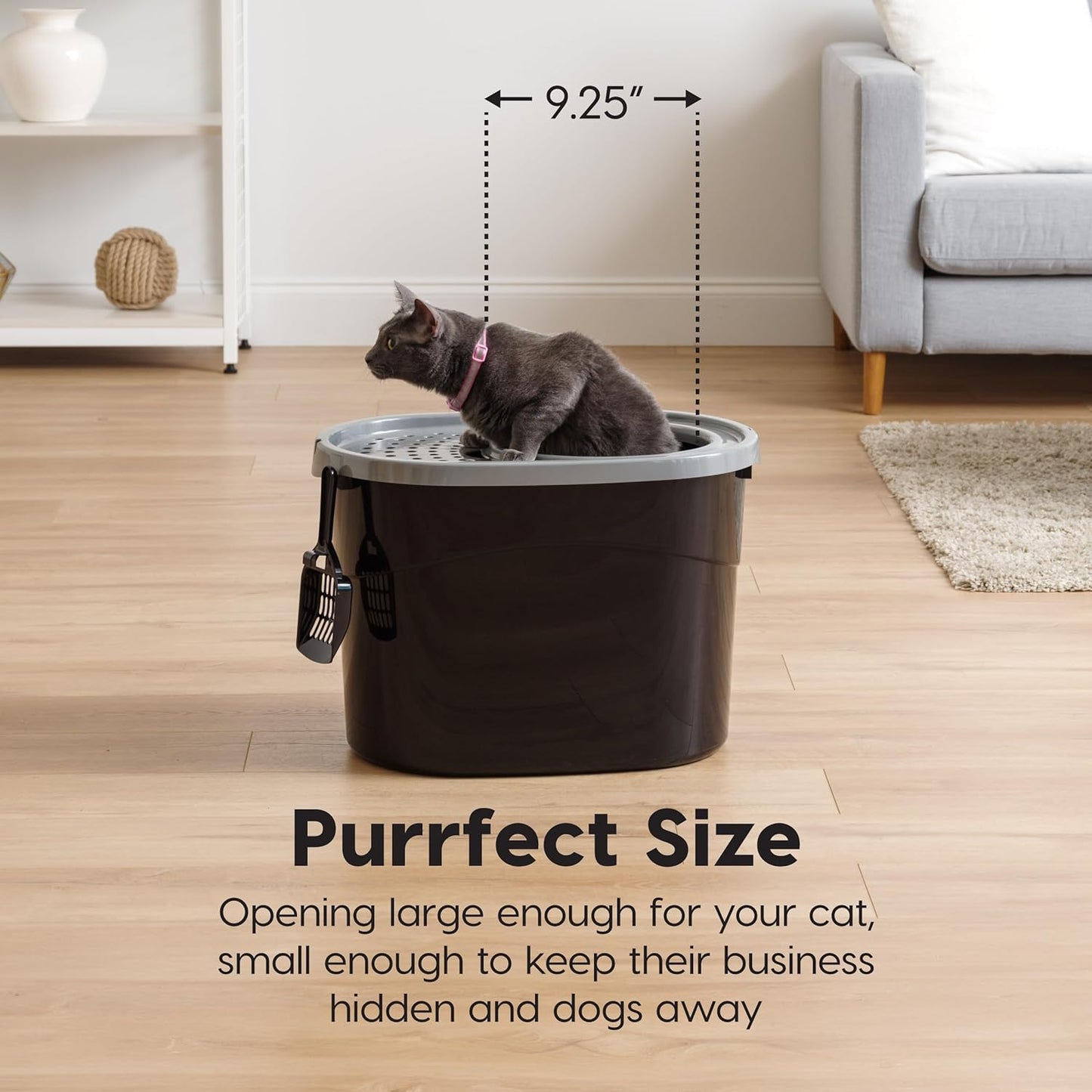 Large Top Entry Cat Litter Box, Hooded Privacy, Black/Gray | Multi-Cat Households, Protected Interior, Enclosed Top Access, Dog Proof Pan, Reduced Tracking, Odor Trapping