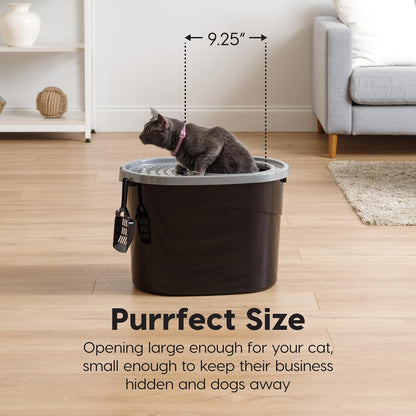 Large Top Entry Cat Litter Box, Hooded Privacy, Black/Gray | Multi-Cat Households, Protected Interior, Enclosed Top Access, Dog Proof Pan, Reduced Tracking, Odor Trapping