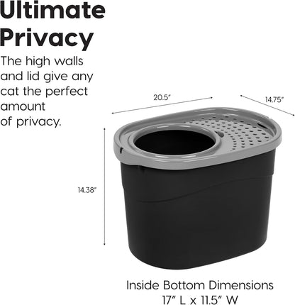 Large Top Entry Cat Litter Box, Hooded Privacy, Black/Gray | Multi-Cat Households, Protected Interior, Enclosed Top Access, Dog Proof Pan, Reduced Tracking, Odor Trapping