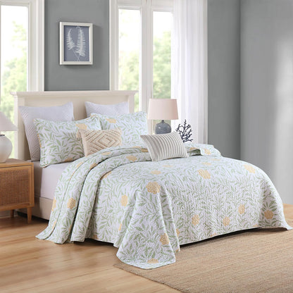 Queen Comforter Set for Bed Floral Quilt Queen size-100% Cotton Yellow,Green,sage Bedspreads (90 * 98 Inch) with 2 Pillow Shams, Lightweight Garden Bedding Spring and Summer Style